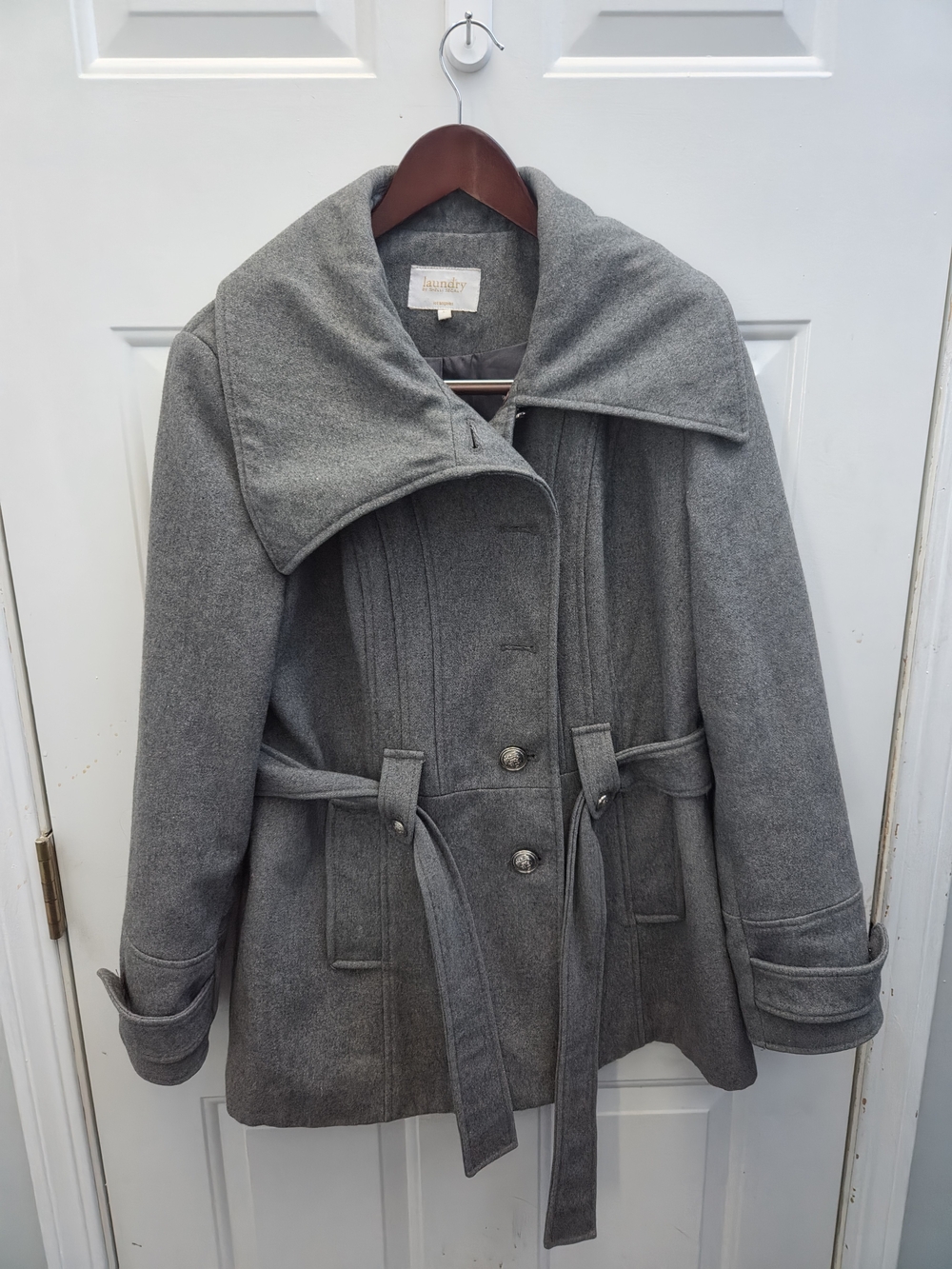 Laundry by Shelli Segal Women's Gray Wool Blend Belted Coat